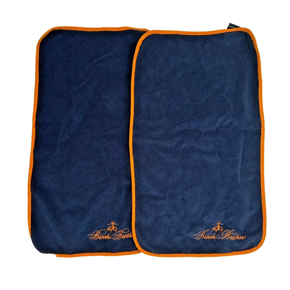 Brooks Brothers Navy Orange Contrast Piping Hand Towel Embroidered Logo 2 PCS